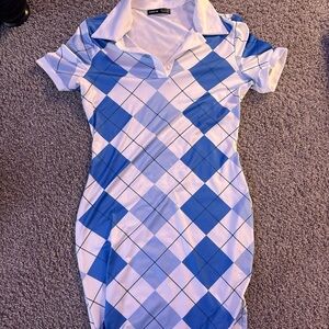 Blue and White Argyle Polo Dress
